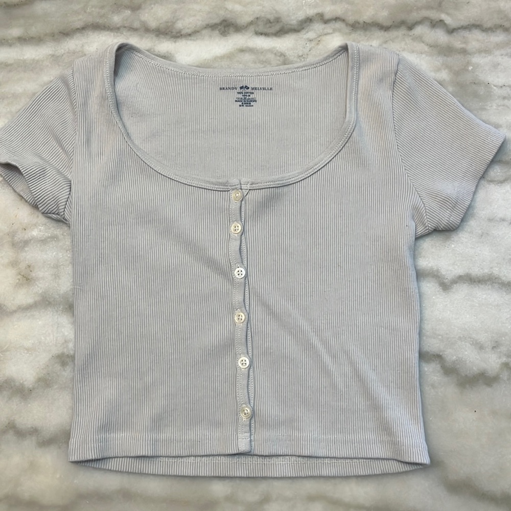 Brandy Melville Button Up Short Sleeve Crop Top